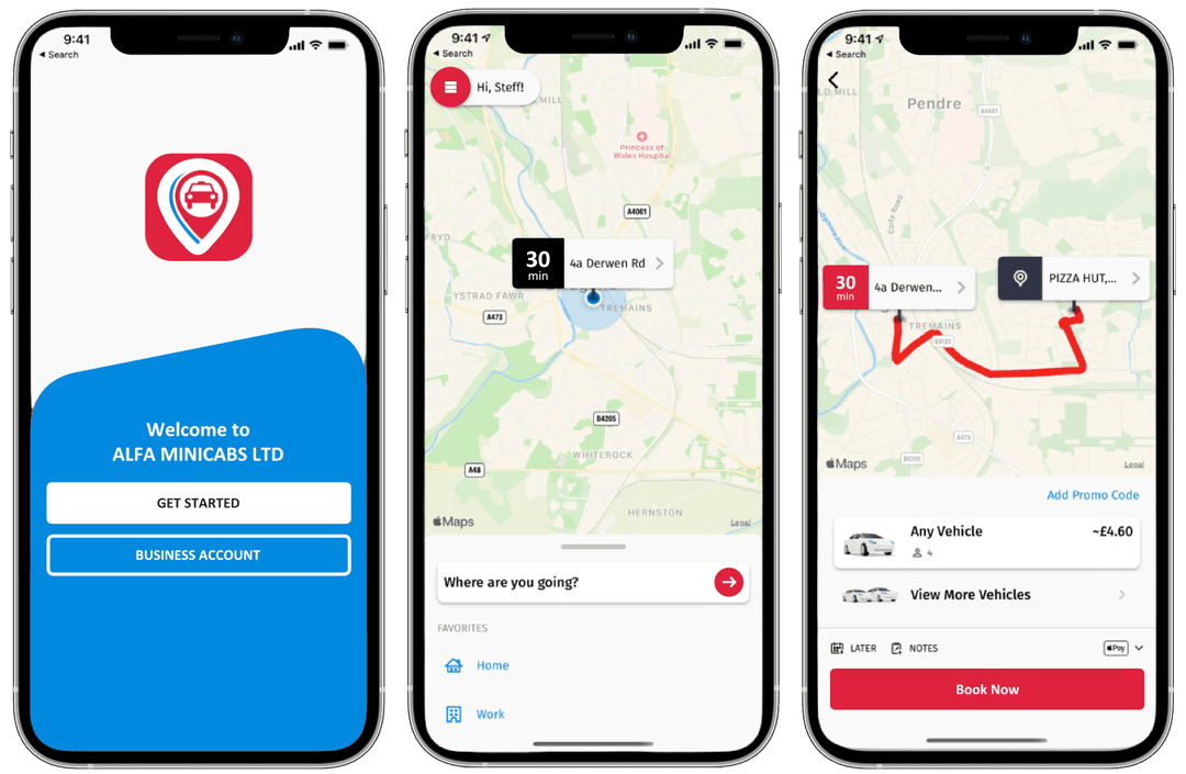 Examples of the Del's Taxis app
